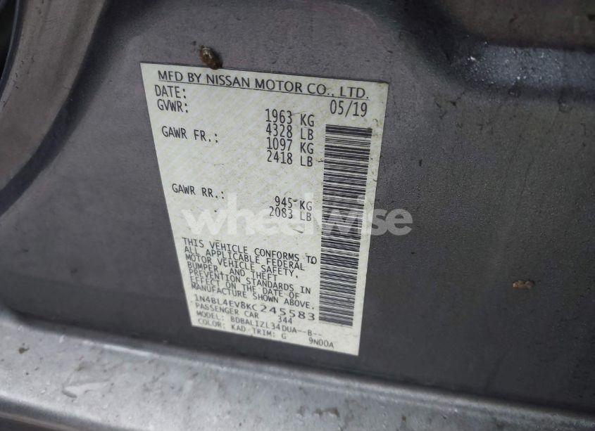 Photo 9 of 2019 Nissan Altima 2.5 SL (VIN 1N4BL4EV8KC245583)