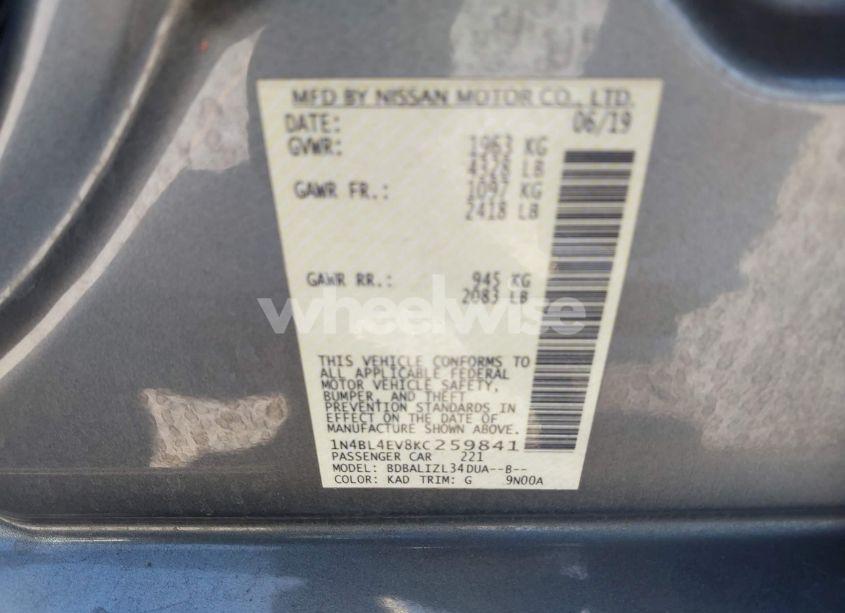 Photo 9 of 2019 Nissan Altima 2.5 SL (VIN 1N4BL4EV8KC259841)