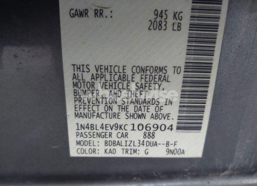 Photo 9 of 2019 Nissan Altima 2.5 SL (VIN 1N4BL4EV9KC106904)