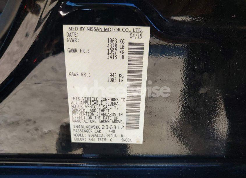 Photo 9 of 2019 Nissan Altima 2.5 SL (VIN 1N4BL4EV9KC236312)