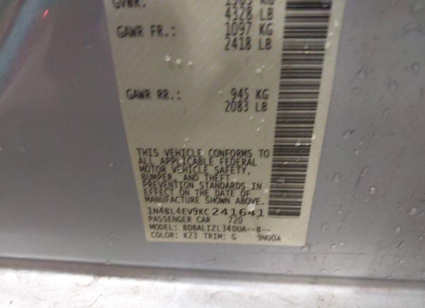 Photo 9 of 2019 Nissan Altima 2.5 SL (VIN 1N4BL4EV9KC241641)