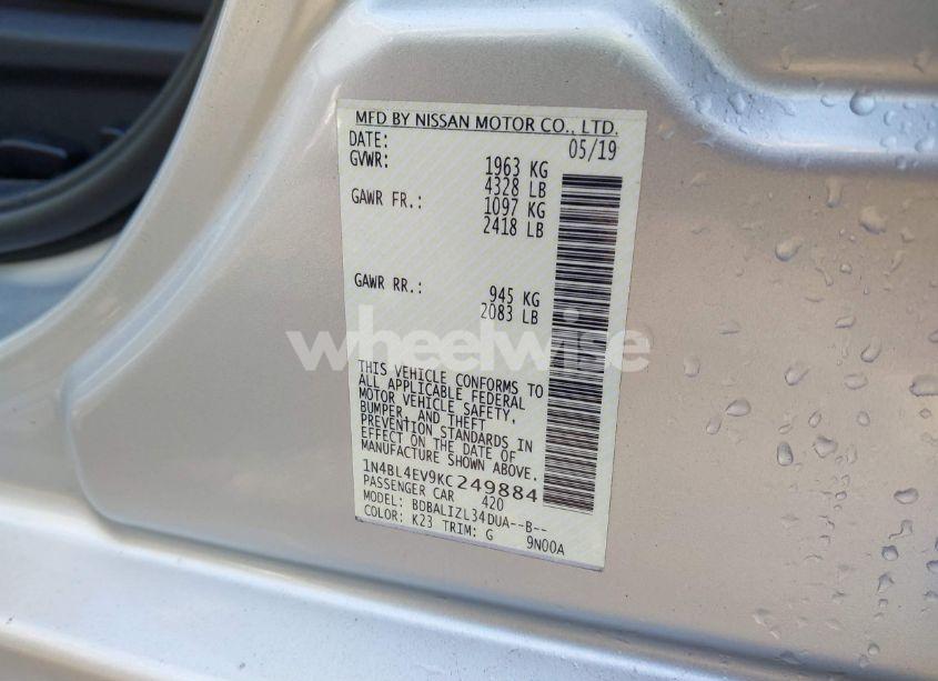 Photo 9 of 2019 Nissan Altima 2.5 SL (VIN 1N4BL4EV9KC249884)