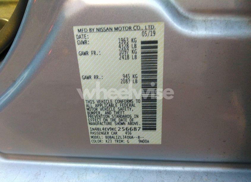 Photo 9 of 2019 Nissan Altima 2.5 SL (VIN 1N4BL4EV9KC256687)