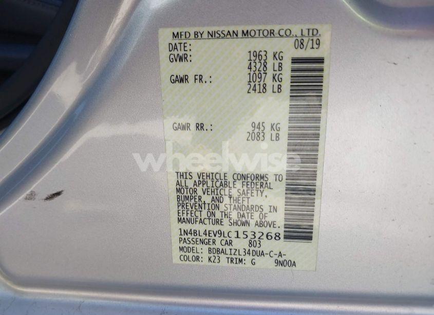 Photo 9 of 2020 Nissan Altima SL FWD (VIN 1N4BL4EV9LC153268)