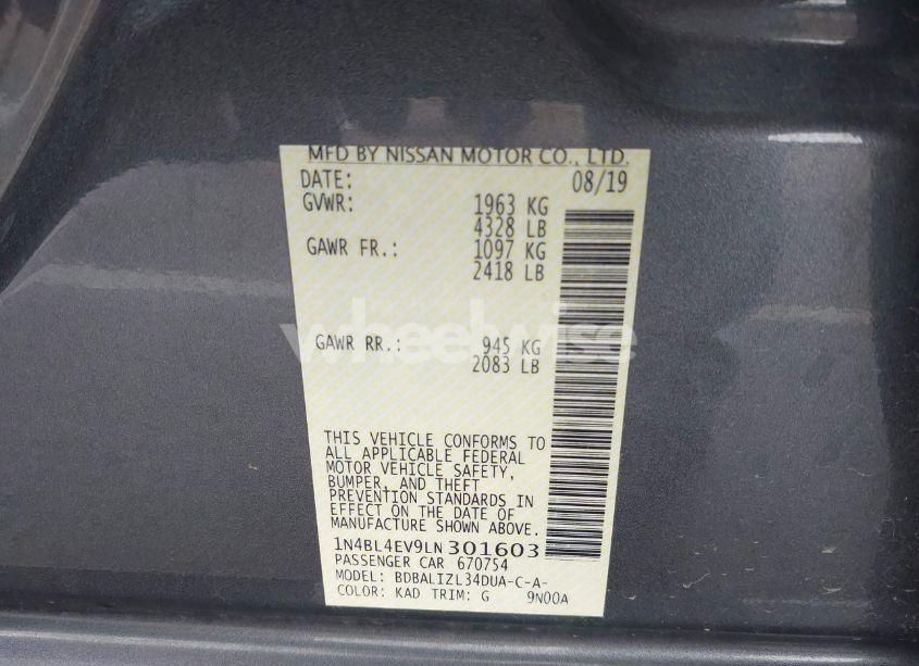 Photo 9 of 2020 Nissan Altima SL FWD (VIN 1N4BL4EV9LN301603)