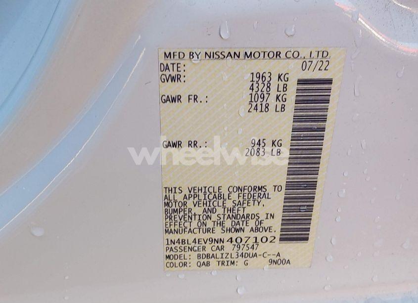 Photo 9 of 2022 Nissan Altima SL FWD (VIN 1N4BL4EV9NN407102)