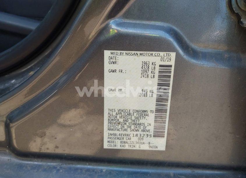 Photo 9 of 2019 Nissan Altima 2.5 SL (VIN 1N4BL4EVXKC183233)