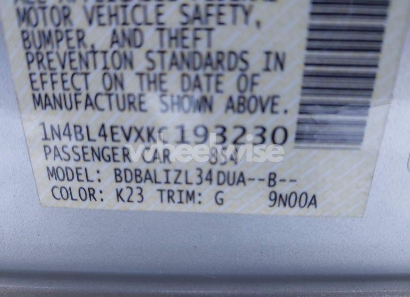 Photo 9 of 2019 Nissan Altima 2.5 SL (VIN 1N4BL4EVXKC193230)