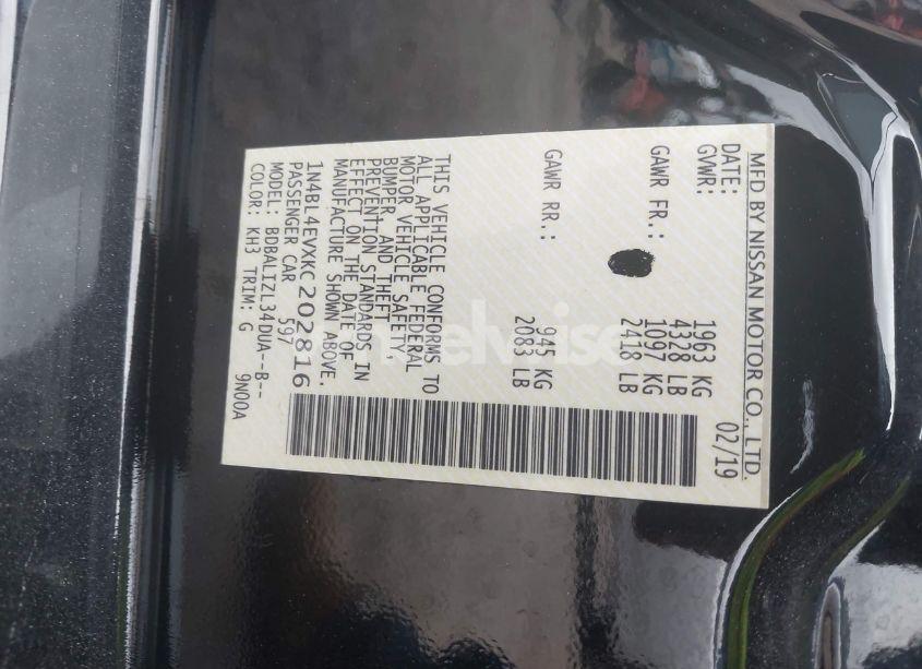 Photo 9 of 2019 Nissan Altima 2.5 SL (VIN 1N4BL4EVXKC202816)