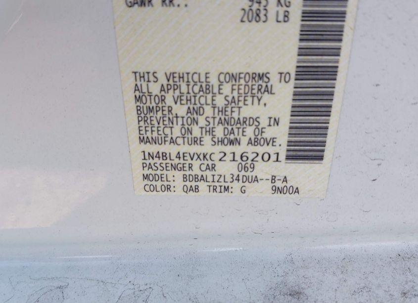 Photo 9 of 2019 Nissan Altima 2.5 SL (VIN 1N4BL4EVXKC216201)