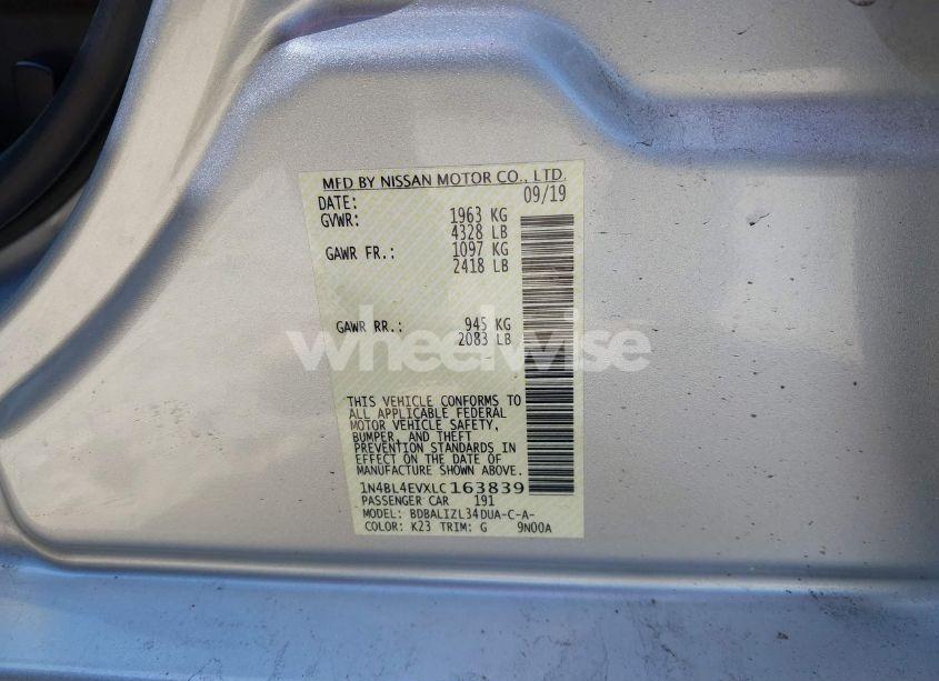 Photo 9 of 2020 Nissan Altima SL FWD (VIN 1N4BL4EVXLC163839)