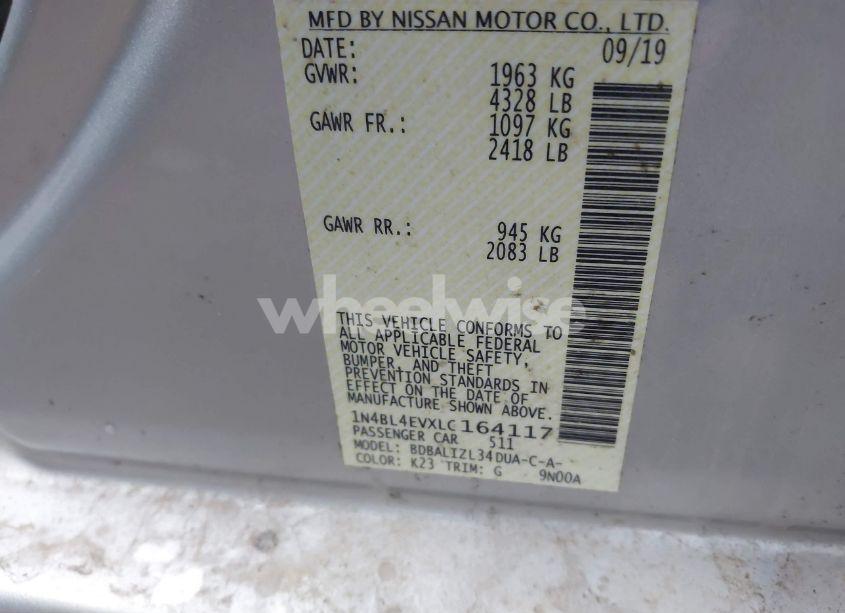 Photo 9 of 2020 Nissan Altima SL FWD (VIN 1N4BL4EVXLC164117)