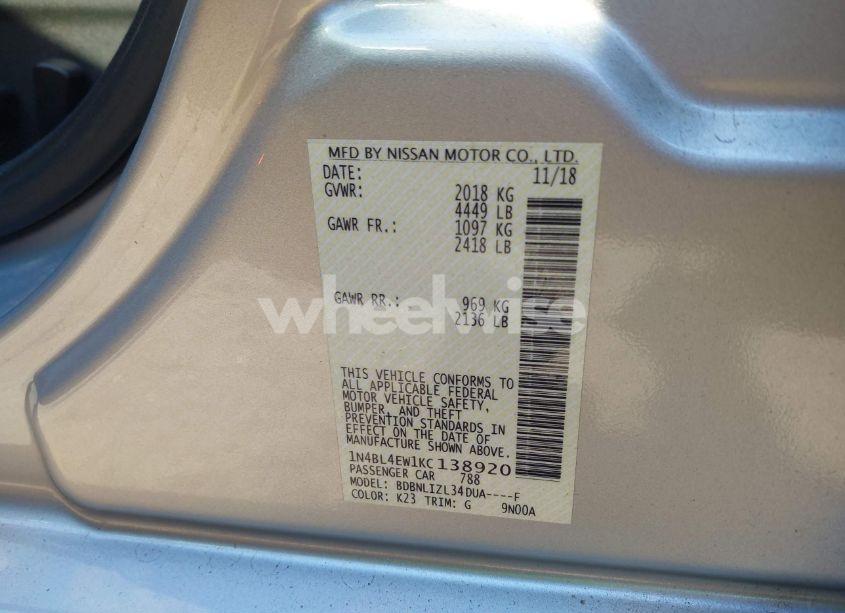 Photo 9 of 2019 Nissan Altima 2.5 SL (VIN 1N4BL4EW1KC138920)