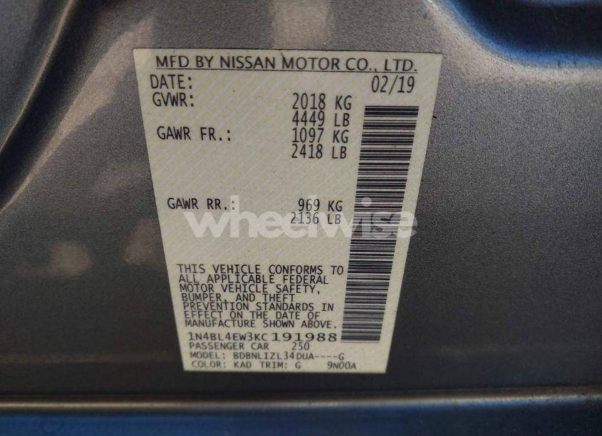 Photo 9 of 2019 Nissan Altima 2.5 SL (VIN 1N4BL4EW3KC191988)