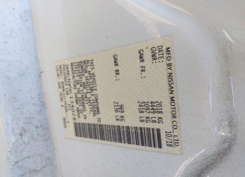 Photo 9 of 2019 Nissan Altima 2.5 SL (VIN 1N4BL4EW5KC134028)