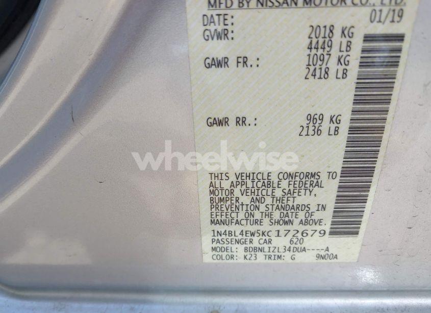 Photo 9 of 2019 Nissan Altima 2.5 SL (VIN 1N4BL4EW5KC172679)