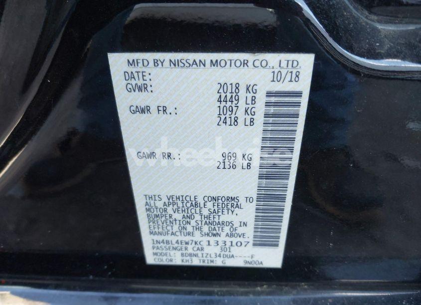 Photo 9 of 2019 Nissan Altima 2.5 SL (VIN 1N4BL4EW7KC133107)