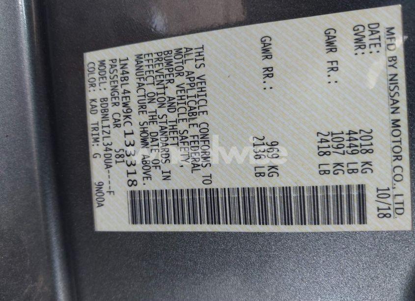 Photo 9 of 2019 Nissan Altima 2.5 SL (VIN 1N4BL4EW9KC133318)