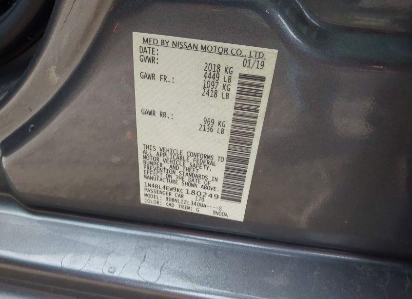 Photo 9 of 2019 Nissan Altima 2.5 SL (VIN 1N4BL4EW9KC180249)