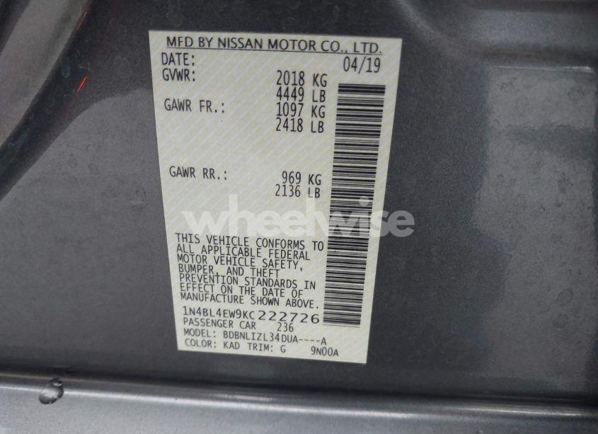 Photo 9 of 2019 Nissan Altima 2.5 SL (VIN 1N4BL4EW9KC222726)