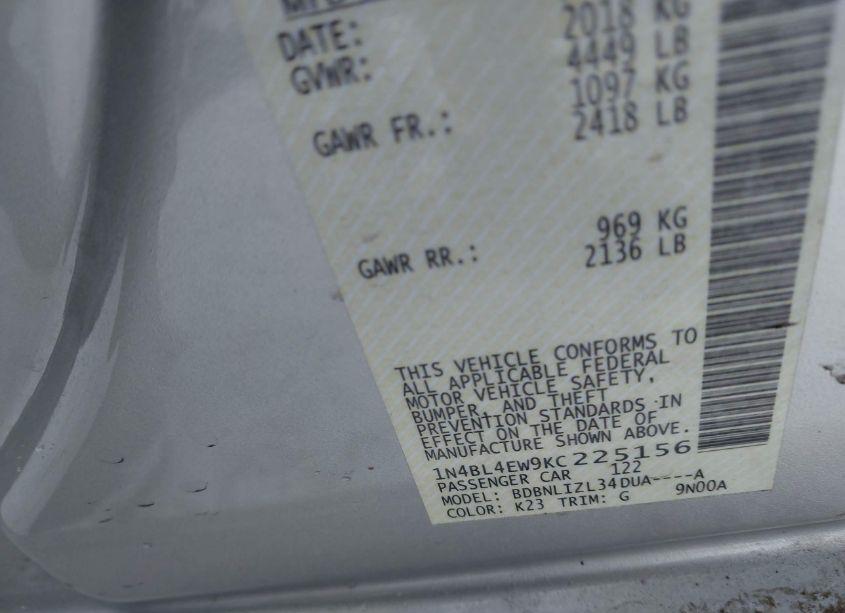 Photo 9 of 2019 Nissan Altima 2.5 SL (VIN 1N4BL4EW9KC225156)