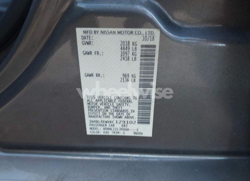 Photo 8 of 2019 Nissan Altima 2.5 SL (VIN 1N4BL4EWXKC129102)