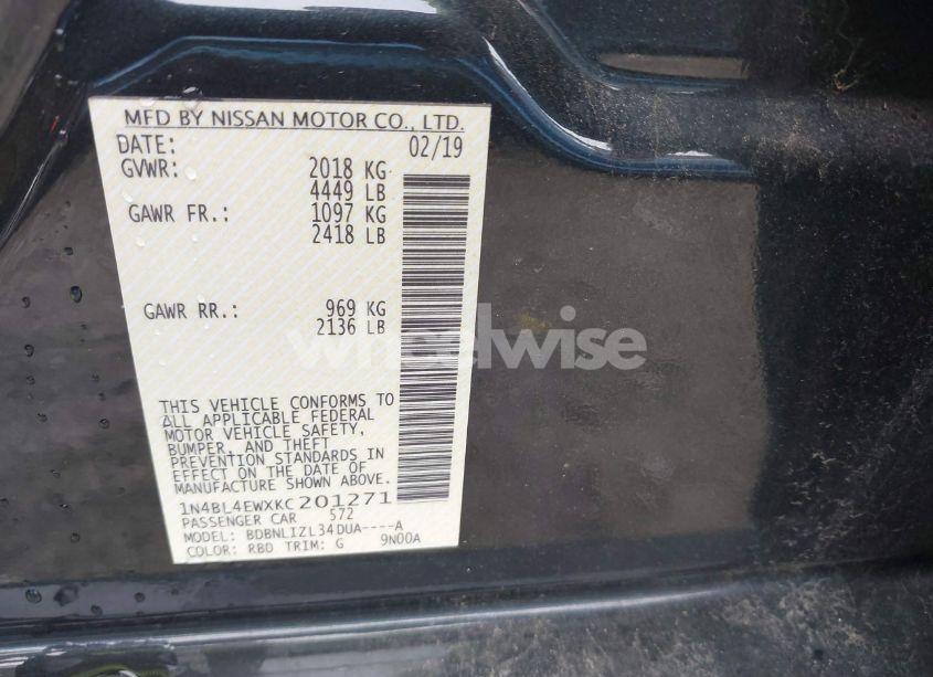 Photo 9 of 2019 Nissan Altima 2.5 SL (VIN 1N4BL4EWXKC201271)