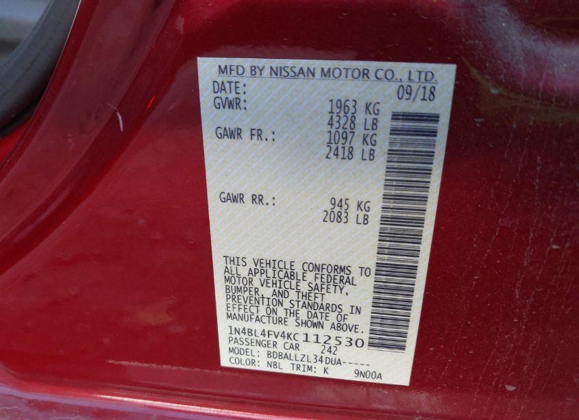 Photo 9 of 2019 Nissan Altima 2.5 PLATINUM (VIN 1N4BL4FV4KC112530)