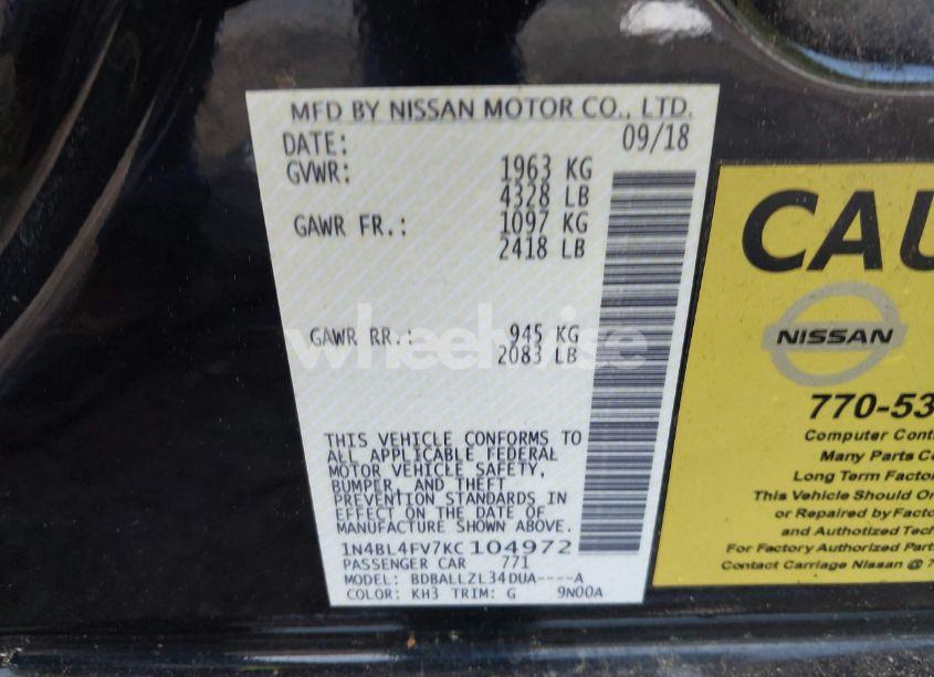 Photo 9 of 2019 Nissan Altima 2.5 PLATINUM (VIN 1N4BL4FV7KC104972)