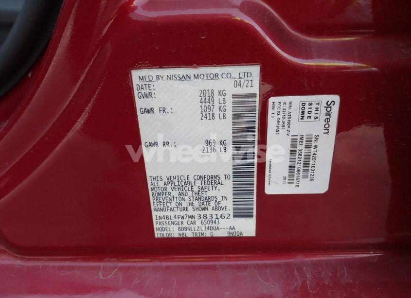 Photo 9 of 2021 Nissan Altima PLATINUM INTELLIGENT AWD (VIN 1N4BL4FW7MN383162)