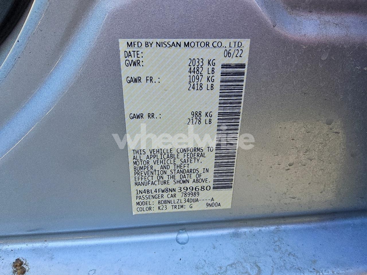 Photo 12 of 2022 NISSAN ALTIMA PLATINUM (VIN 1N4BL4FW8NN399680)