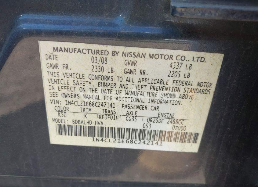 Photo 9 of 2008 Nissan Altima HYBRID (VIN 1N4CL21E68C242141)