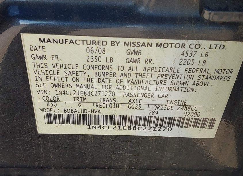 Photo 9 of 2008 Nissan Altima HYBRID (VIN 1N4CL21E88C271270)