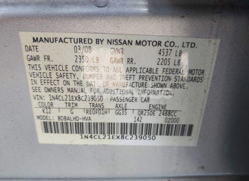 Photo 9 of 2008 Nissan Altima HYBRID (VIN 1N4CL21EX8C239050)