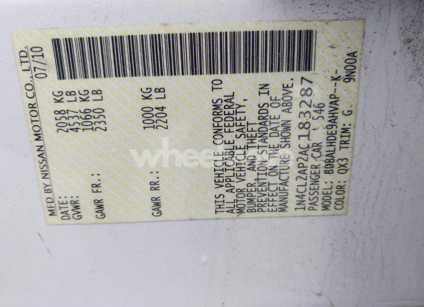 Photo 9 of 2010 Nissan Altima HYBRID (VIN 1N4CL2AP2AC183287)