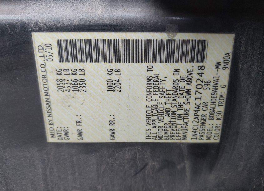 Photo 9 of 2010 Nissan Altima HYBRID (VIN 1N4CL2AP4AC170248)