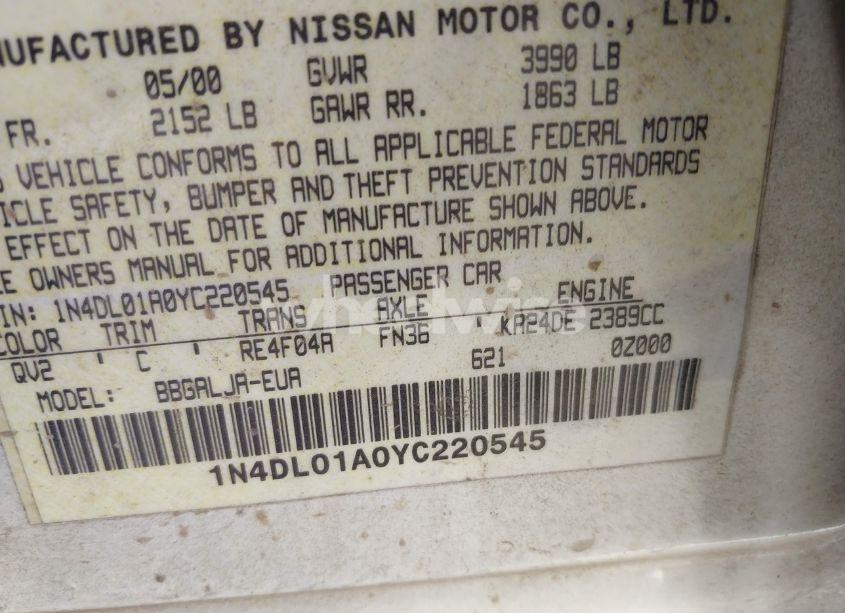 Photo 9 of 2000 Nissan Altima GLE/GXE/SE (VIN 1N4DL01A0YC220545)