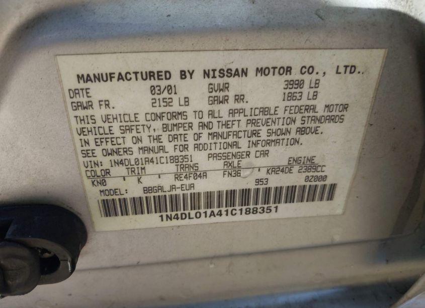 Photo 9 of 2001 Nissan Altima GLE (VIN 1N4DL01A41C188351)