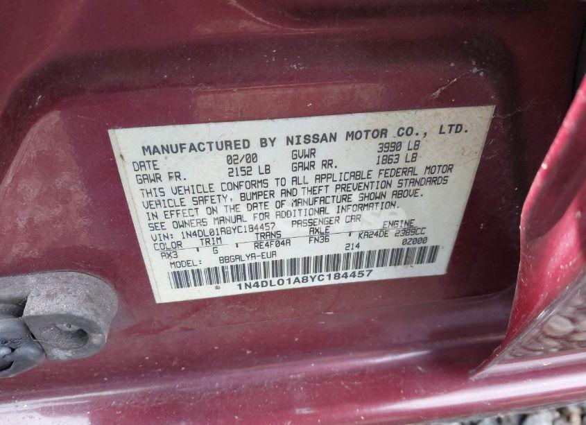 Photo 9 of 2000 Nissan Altima GLE/GXE/SE (VIN 1N4DL01A8YC184457)