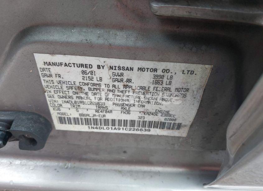 Photo 9 of 2001 Nissan Altima GLE (VIN 1N4DL01A91C226639)
