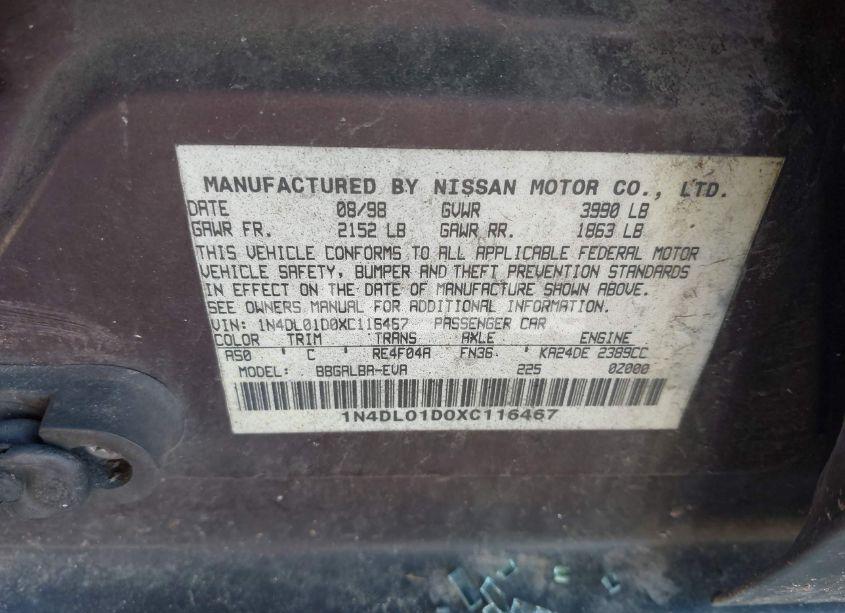 Photo 9 of 1999 Nissan Altima GLE/GXE/SE/SE-L/XE (VIN 1N4DL01D0XC116467)
