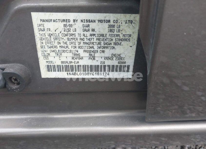Photo 9 of 2000 Nissan Altima GLE/GXE/SE/XE (VIN 1N4DL01D0YC181174)