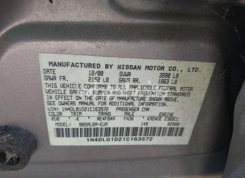 Photo 9 of 2001 Nissan Altima GXE (VIN 1N4DL01D21C163572)