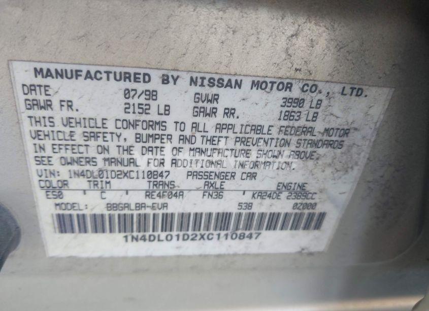 Photo 9 of 1999 Nissan Altima GLE/GXE/SE/SE-L/XE (VIN 1N4DL01D2XC110847)