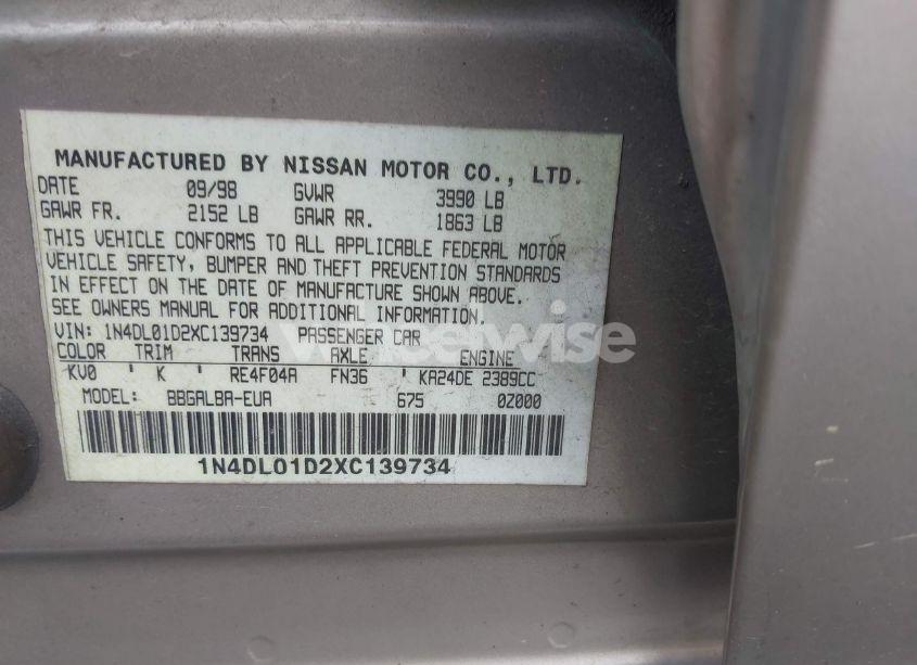 Photo 9 of 1999 Nissan Altima GLE/GXE/SE/SE-L/XE (VIN 1N4DL01D2XC139734)