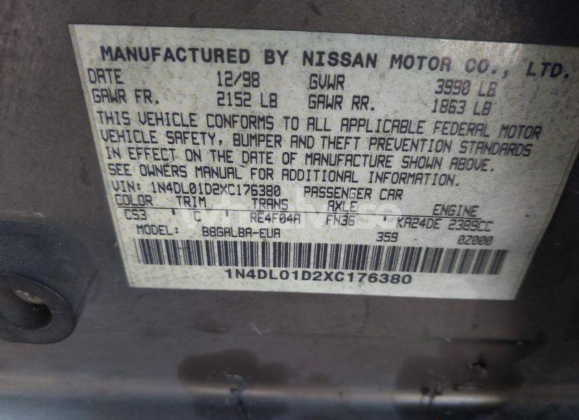 Photo 9 of 1999 Nissan Altima GLE/GXE/SE/SE-L/XE (VIN 1N4DL01D2XC176380)