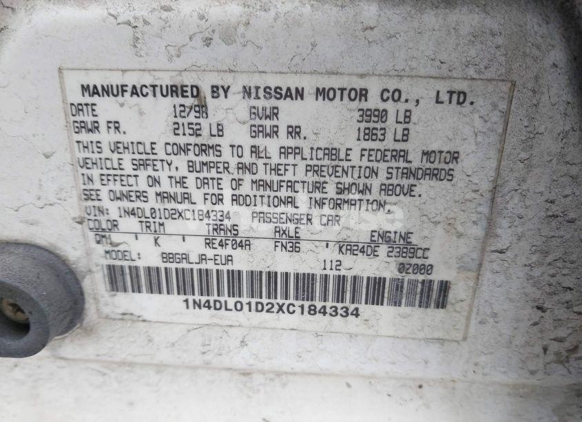 Photo 9 of 1999 Nissan Altima GLE/GXE/SE/SE-L/XE (VIN 1N4DL01D2XC184334)