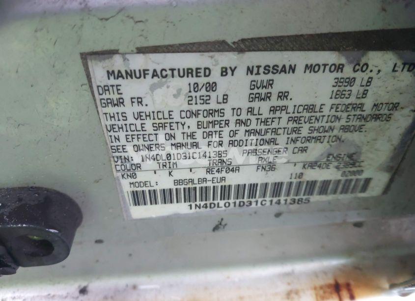 Photo 9 of 2001 Nissan Altima GXE (VIN 1N4DL01D31C141385)