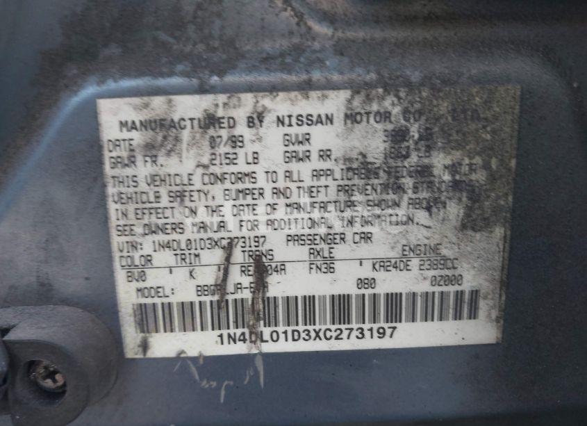 Photo 9 of 1999 Nissan Altima GLE/GXE/SE/SE-L/XE (VIN 1N4DL01D3XC273197)