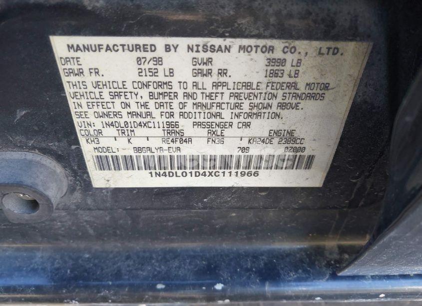 Photo 9 of 1999 Nissan Altima GLE/GXE/SE/SE-L/XE (VIN 1N4DL01D4XC111966)